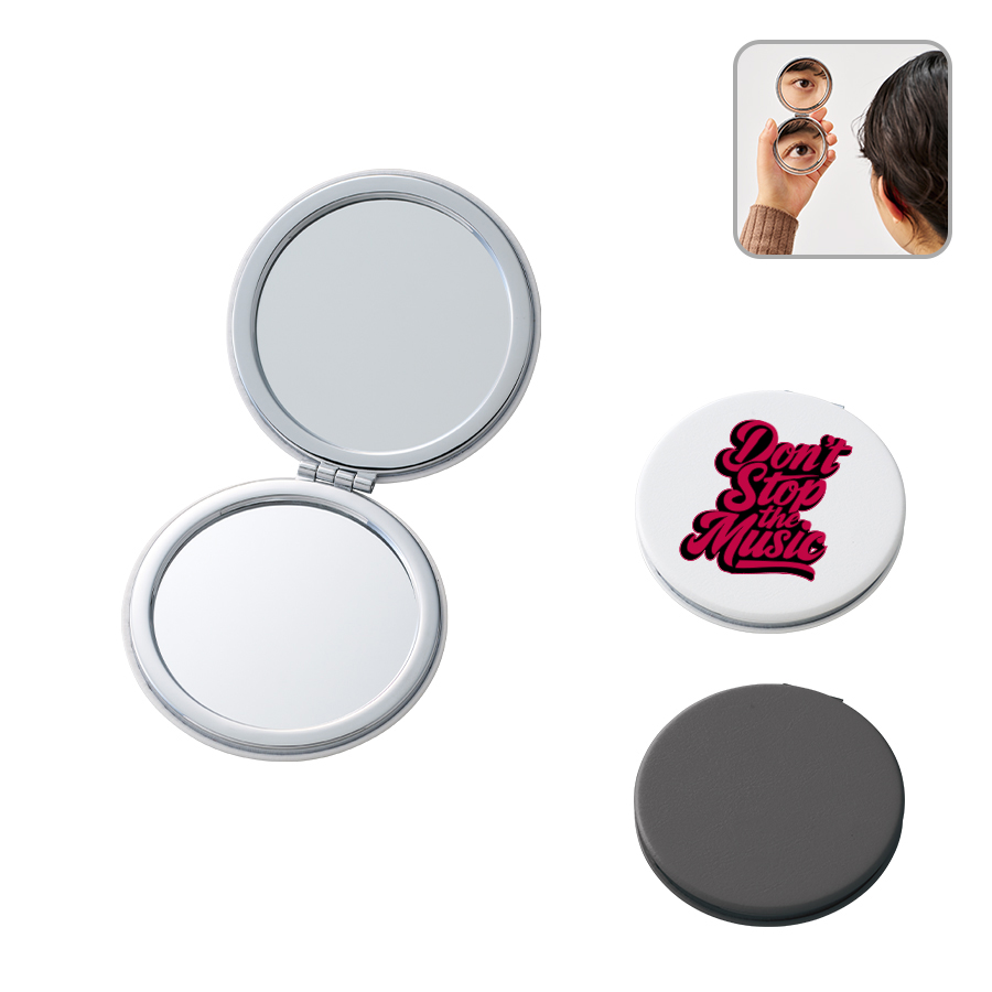 全面印刷できる合皮コンパクトミラー　ラウンド(両面対応)