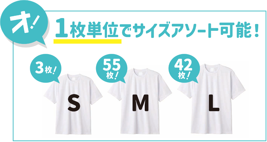 一枚単位でサイズアソート可能