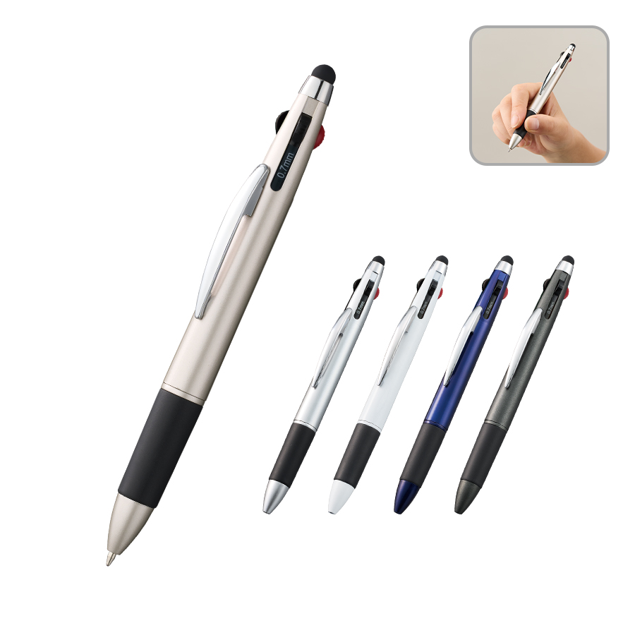 オリジナル　タッチペン付3色+1色スリムペン(再生ABS)