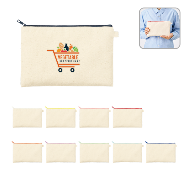 カラーファスナーキャンバスフラットポーチ(M)