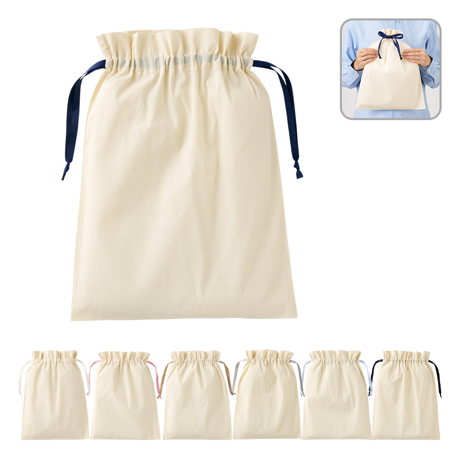 コットンカラーリボン巾着(L)