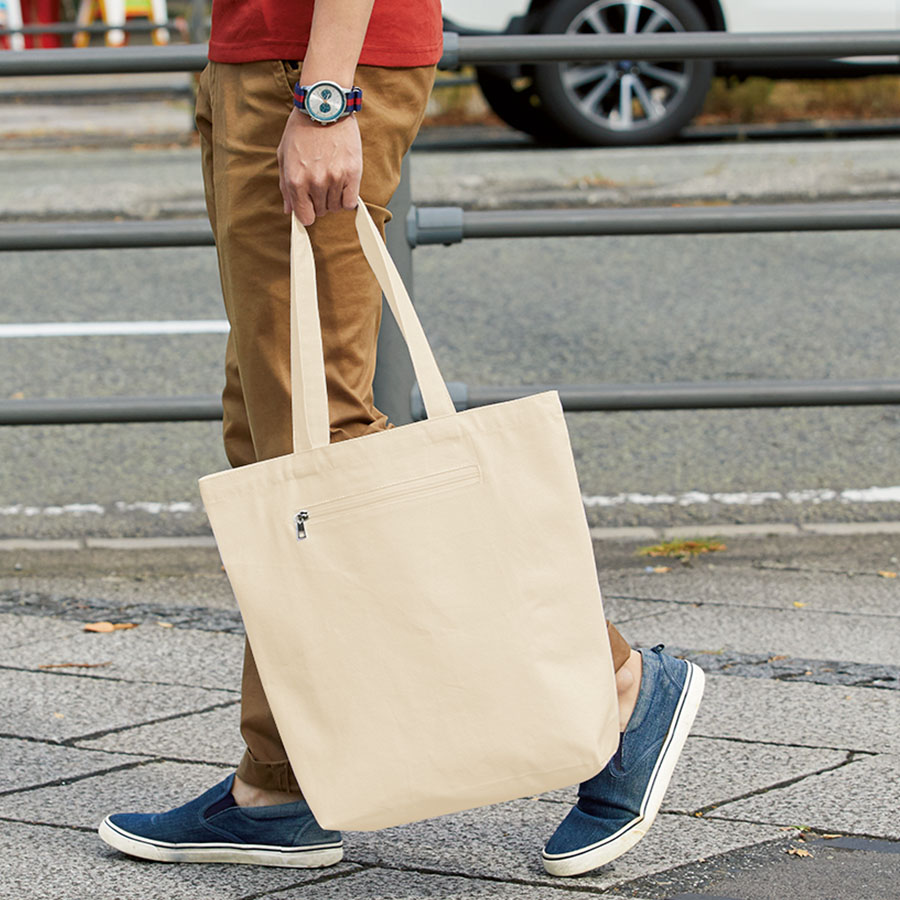 オリジナル キャンバスファスナーポケットトートバッグ ナチュラル
