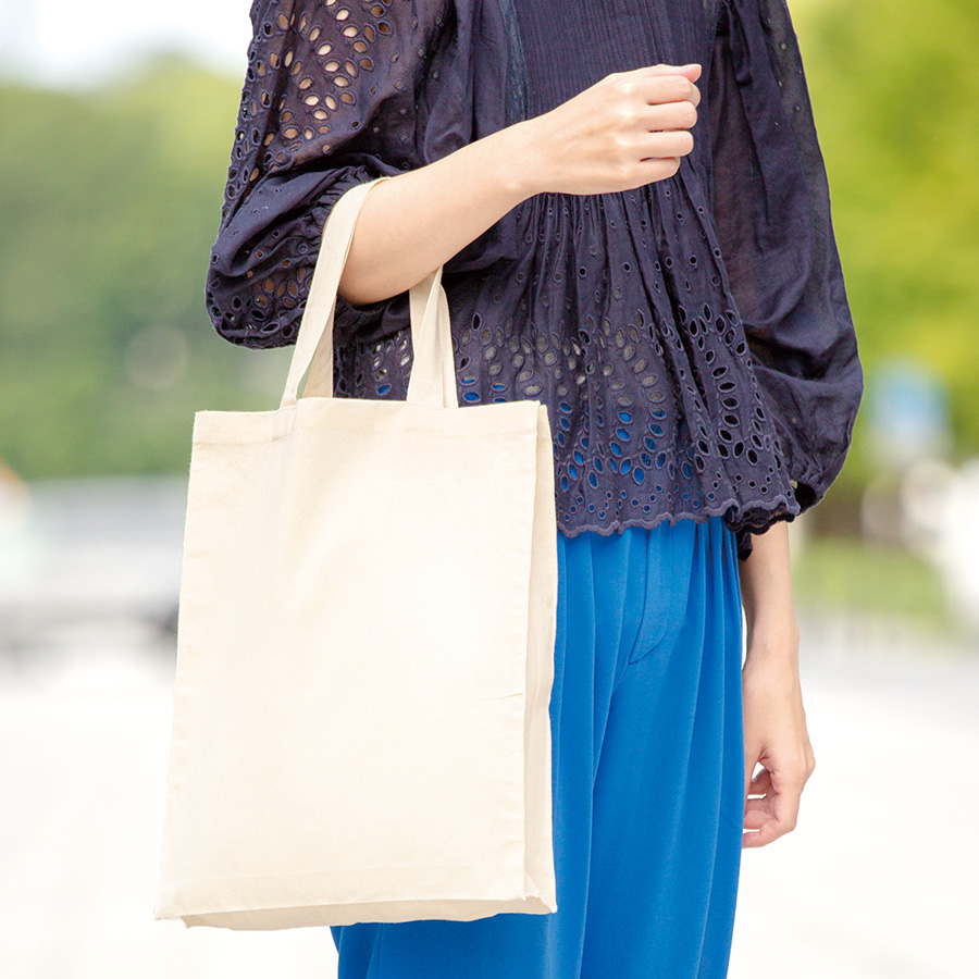 オリジナル 厚手コットンA4スクエアトートバッグ ナチュラル