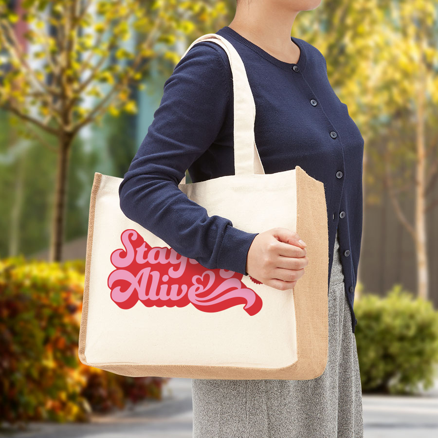 オリジナル ジュート&キャンバスコンビトートバッグ(L) ナチュラル