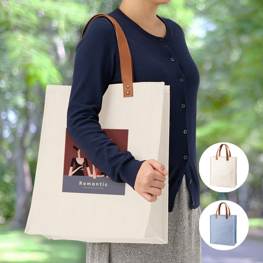 オリジナル ジュートレザースタイルハンドルトートバッグ