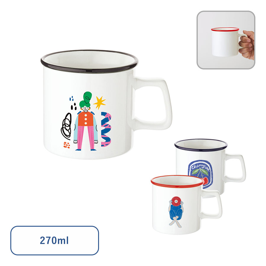 オリジナル　陶器マグカップ　ストレート　ラウンドリップ