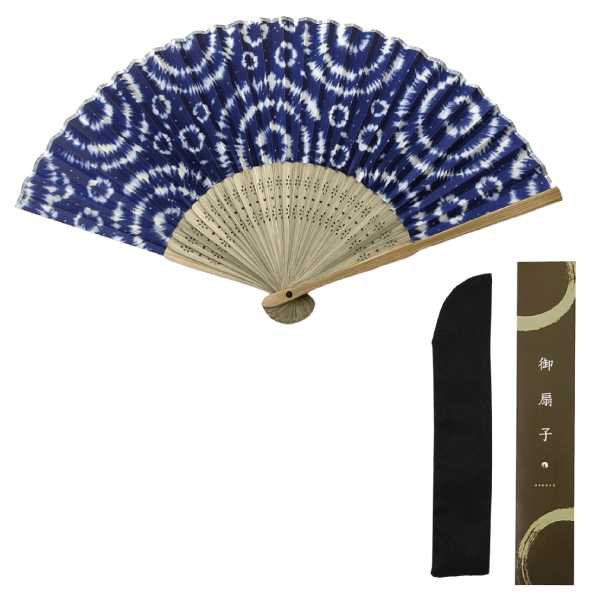 すす竹藍染しぼり扇子　扇子袋セット　